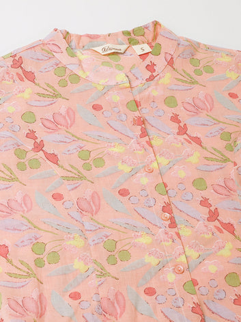 Divena Pink Multi Colored Floral print Cotton Regular Top
