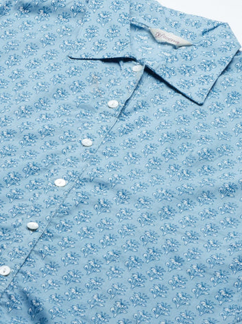 Divena Sky Blue Block Printed Casual Women Shirts - divena world