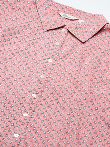 Divena Baby Pink Block Printed Casual Women Shirts