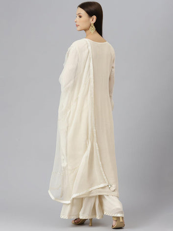 Divena Baby Pink Pure Rassion Chenderi Kurta Sharara Set with Dupatta - divenaworld.com