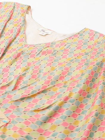 Divena Multi Color Printed Muslin Flared Kaftan Dress