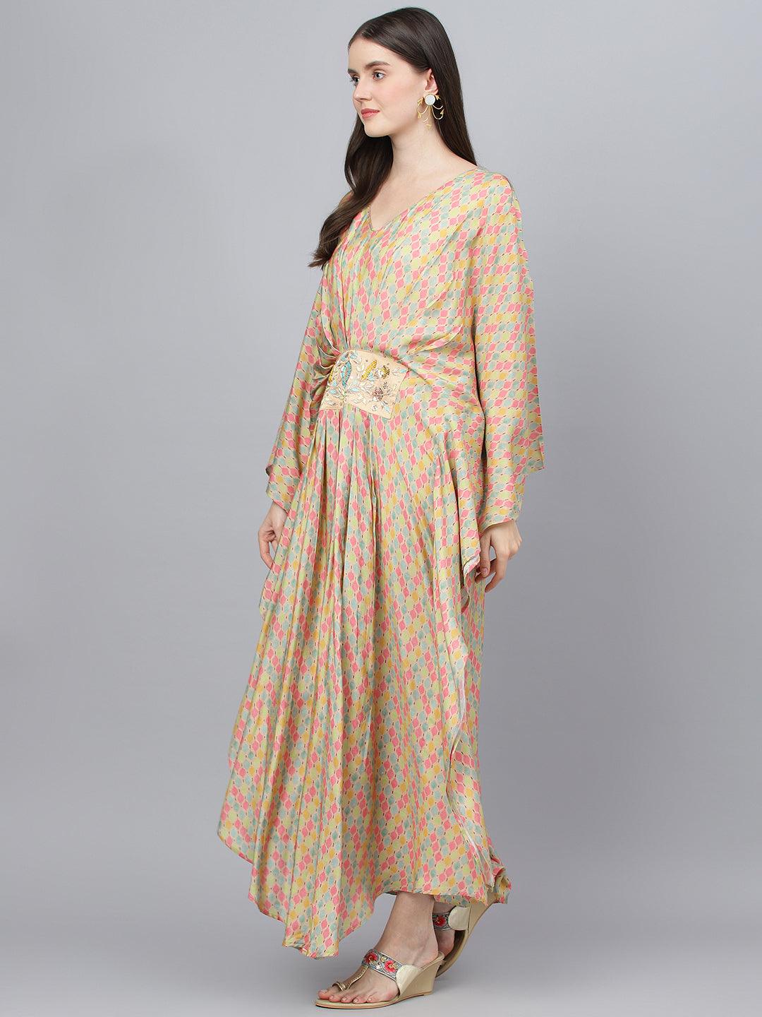 Divena Multi Color Printed Muslin Flared Kaftan Dress - divena world