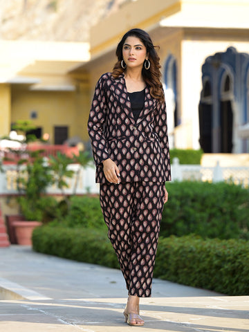 Divena Black & Brown Ethnic Printed Co-ord Set