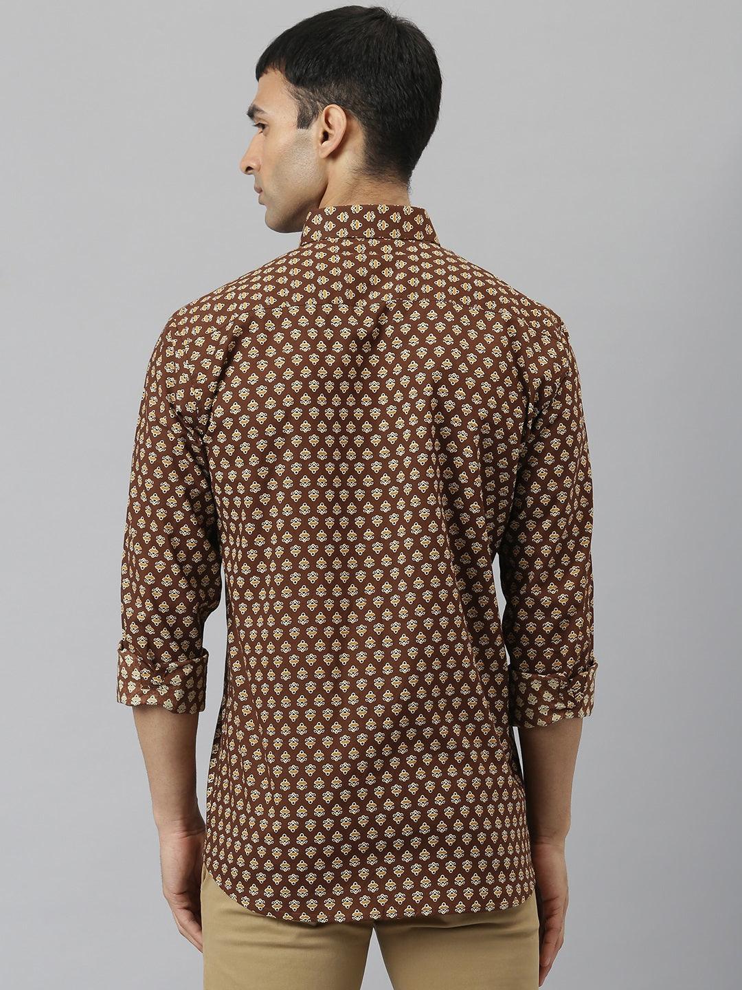 Millennial Men Brown & Mustard Cotton  Full Sleeve  Shirt for Men-MMF0266 - divenaworld.com