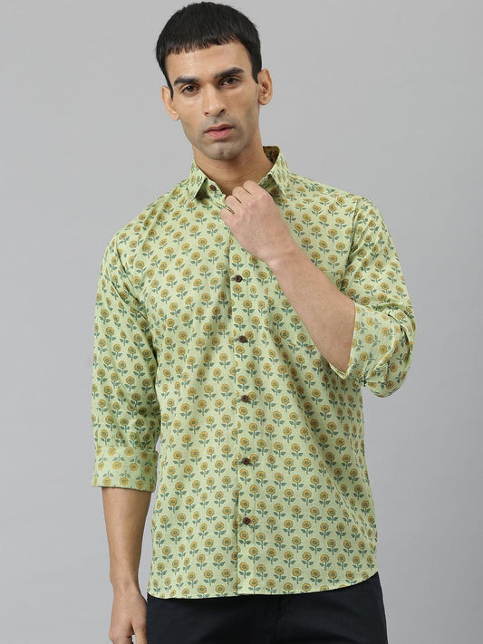 Millennial Men Light Green & Yellow Cotton  Full Sleeve  Shirt for Men-MMF0269