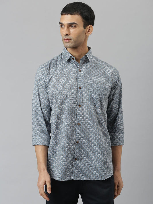 Millennial Men Grey & White  Cotton  Full Sleeve  Shirt for Men-MMF0275