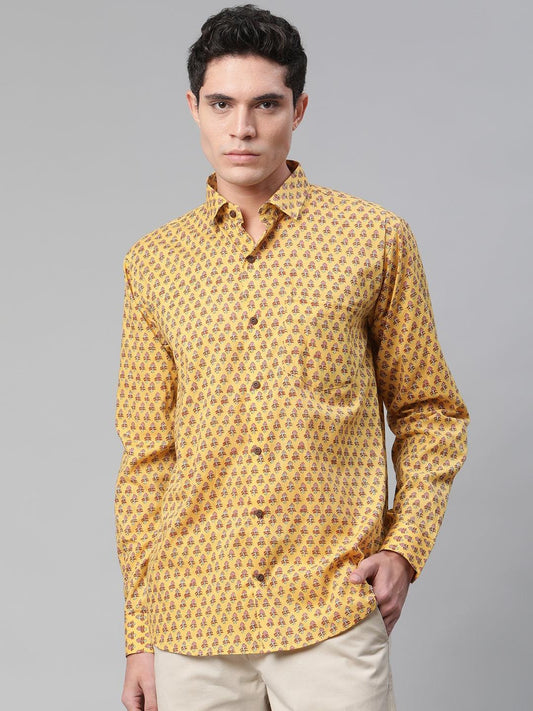 Millennial Men Mustard & Pink Cotton  Full Sleeve  Shirt for Men-MMF0282