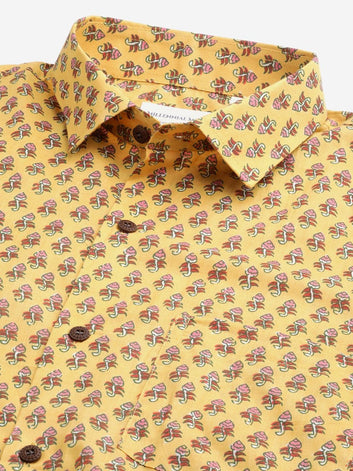 Millennial Men Mustard & Pink Cotton  Full Sleeve  Shirt for Men-MMF0282