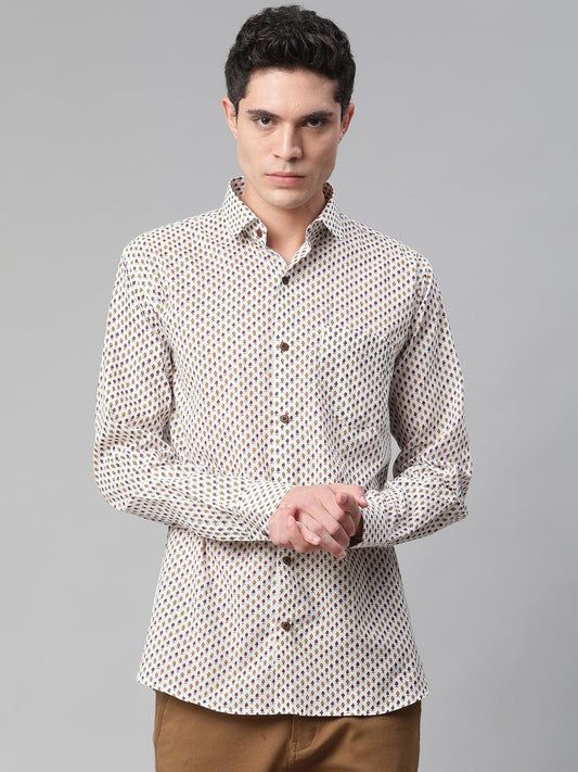 Millennial Men White & Yellow Cotton  Full Sleeve  Shirt for Men-MMF0283