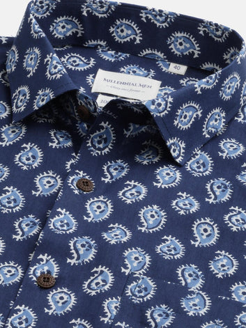 Millennial Men Indigo Blue & White  Cotton  Half Sleeve Shirt for Men-MMH0165