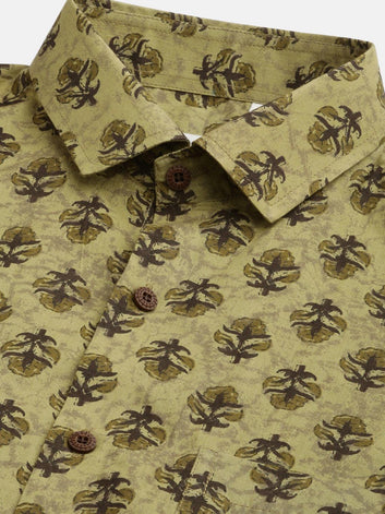 Millennial Men Olive Green  & Green Cotton  Half Sleeve Shirt for Men-MMH0166