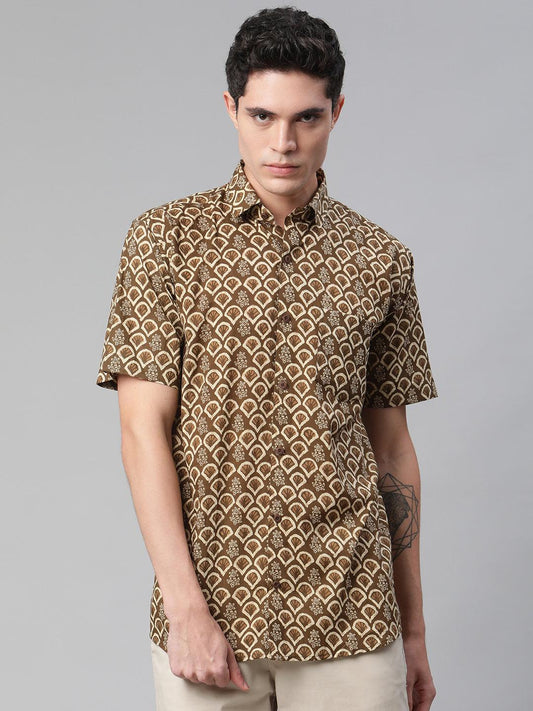 Millennial Men Brown & Beige Cotton  Half Sleeve Shirt for Men-MMH0168