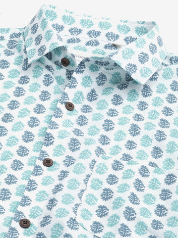 Millennial Men White & Green Cotton  Half Sleeve Shirt for Men-MMH0171