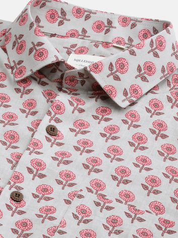 Millennial Men Grey & Pink Cotton  Half Sleeve Shirt for Men-MMH0174