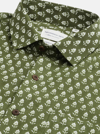 Millennial Men Green  & White Cotton  Half Sleeve Shirt for Men-MMH0175