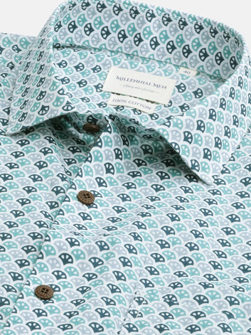 Millennial Men White & Green Cotton  Half Sleeve Shirt for Men-MMH0177