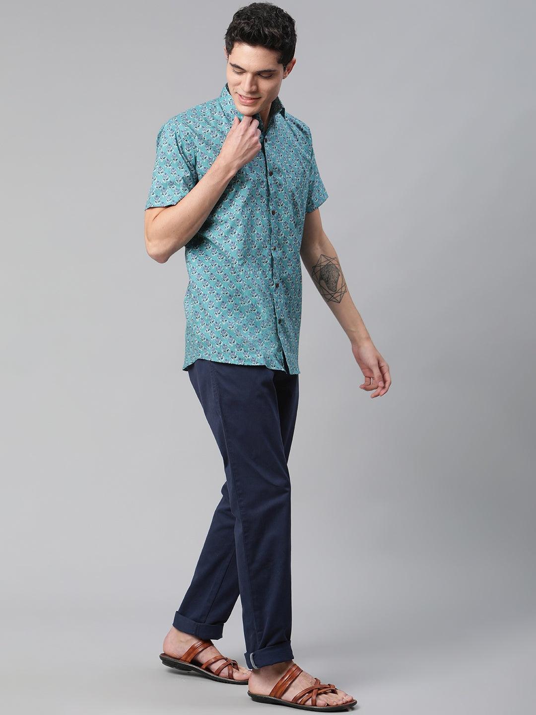 Millennial Men Turquoise blue & Blue  Cotton  Half Sleeve Shirt for Men-MMH0179 - divenaworld.com