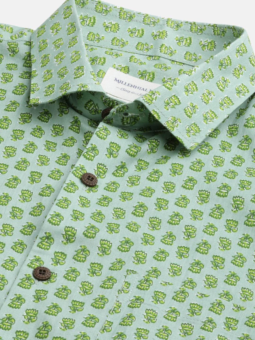 Millennial Men Light Green  & Parrot Green Cotton  Half Sleeve Shirt for Men-MMH0188 - divenaworld.com