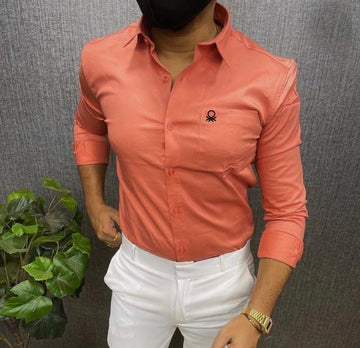 ✨ Premium Quality Full Sleeves Cotton Orange Shirt✨